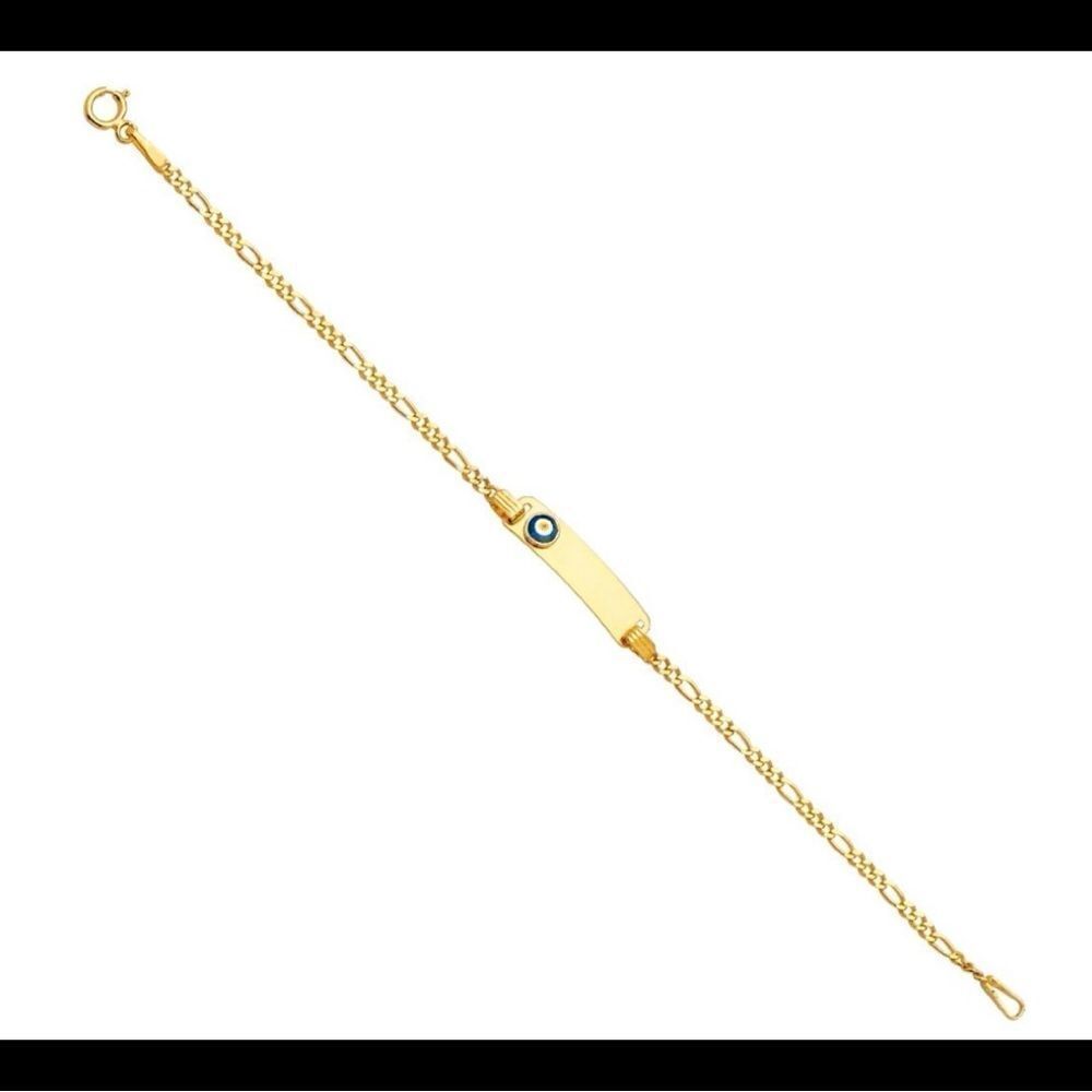 14k solid yellow gold kids bracelet | evil eye ID baby Bracelet | - Picture 2 of 10